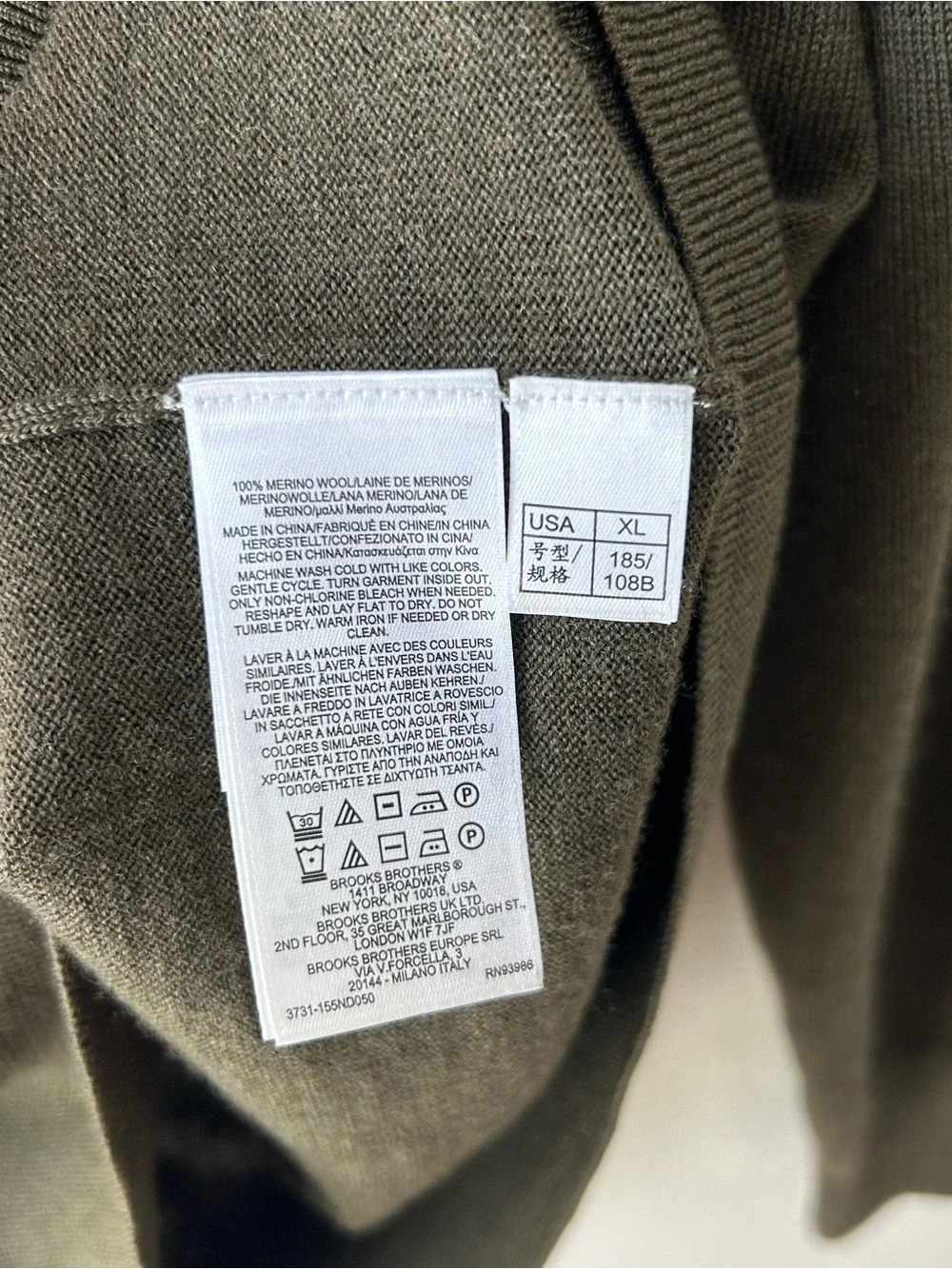 Brooks Brothers Italian Yarn Merino Wool Pullover Sweater Dark Olive Green XL